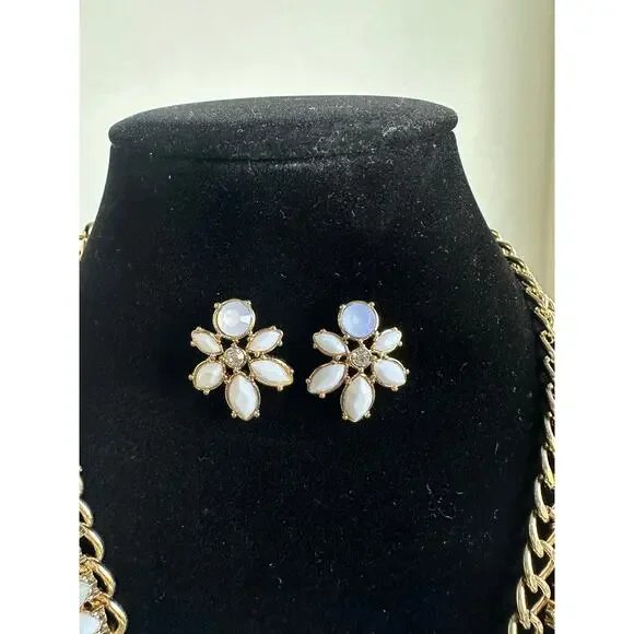 Stunning White Statement Necklace and Earring Set - Rhinestone & Acrylic Design - Picture 5 of 7